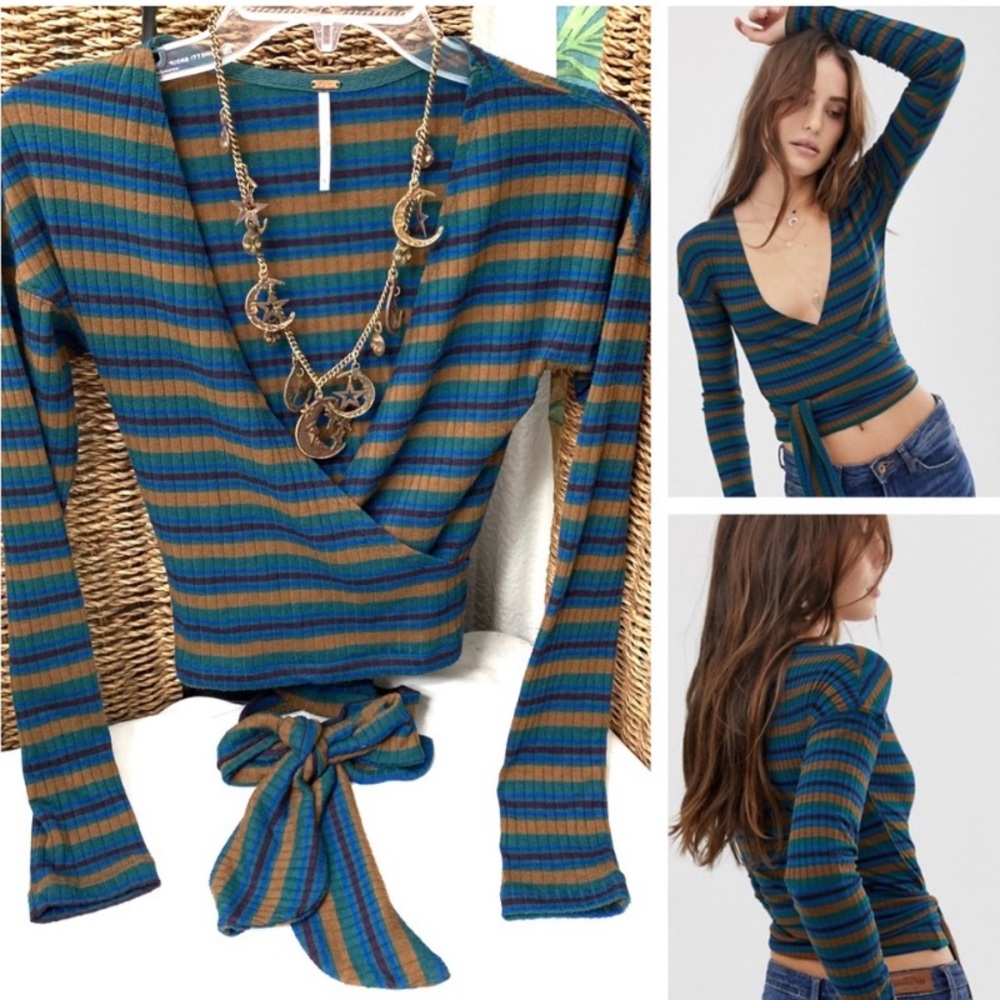 FP "Always With Me" striped surplice wrap top- M
